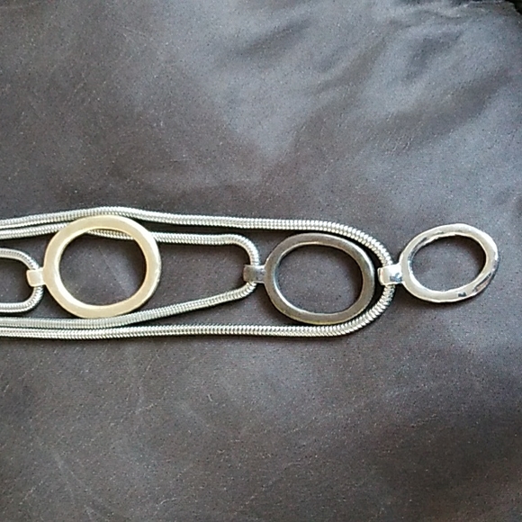 CHICO'S 3 strands layered oval charm necklace silver gold & brass tones       T1 - Picture 2 of 8